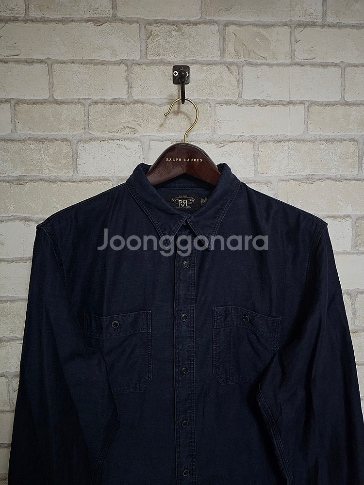 RRL 더블알엘 인디고 코튼 린넨 사틴 워크셔츠 플레이...--3