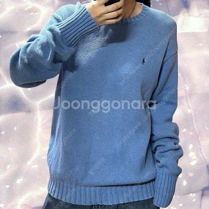 폴로 랄프로렌 오버핏 코튼 니트 스카이 블루 M--1