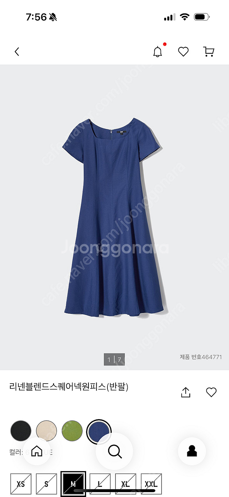 유니클로 리넨 스퀘어넥 원피스 S(네이비)--0