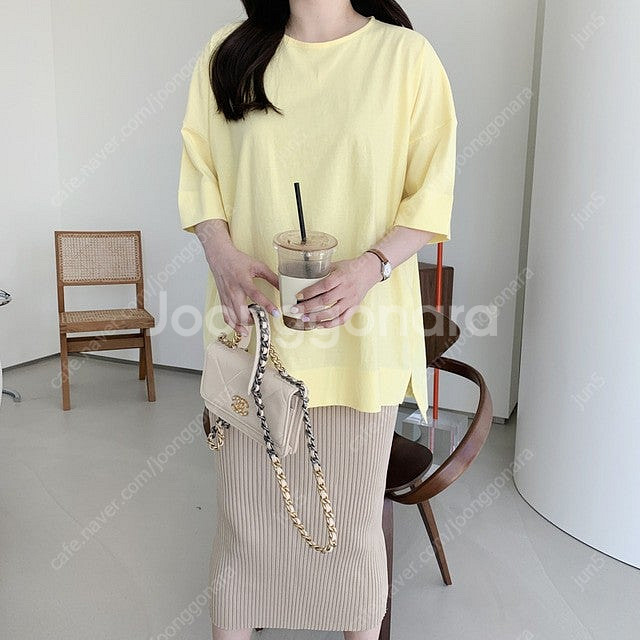 르꼬르망 세일 다덮는티 반팔 (박시/스몰) 민트, 옐로우 2장 일괄--0