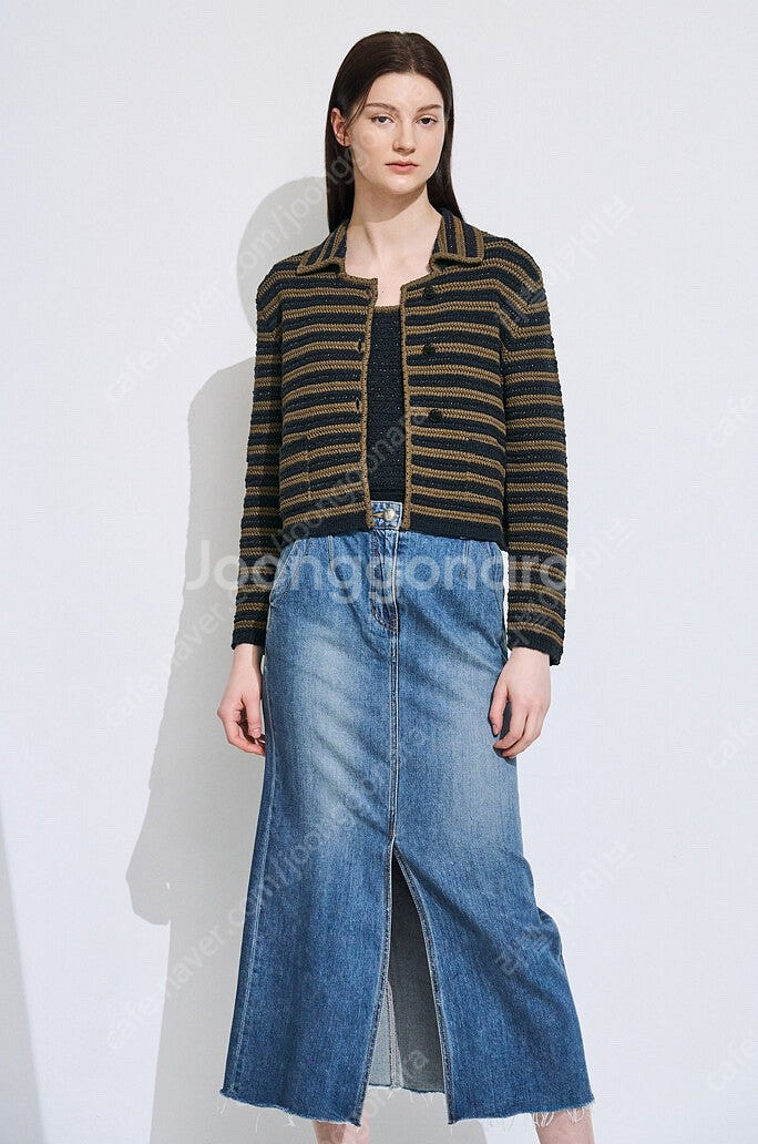 2025 타임 실크 블렌드 스트라이프 칼라 가디건 한섬--4