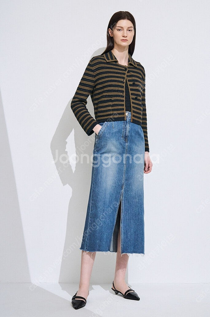 2025 타임 실크 블렌드 스트라이프 칼라 가디건 한섬--5