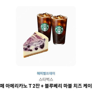스타벅스 카페 아메리카노 T 2잔+ 블루베리 마블 치즈 케이크