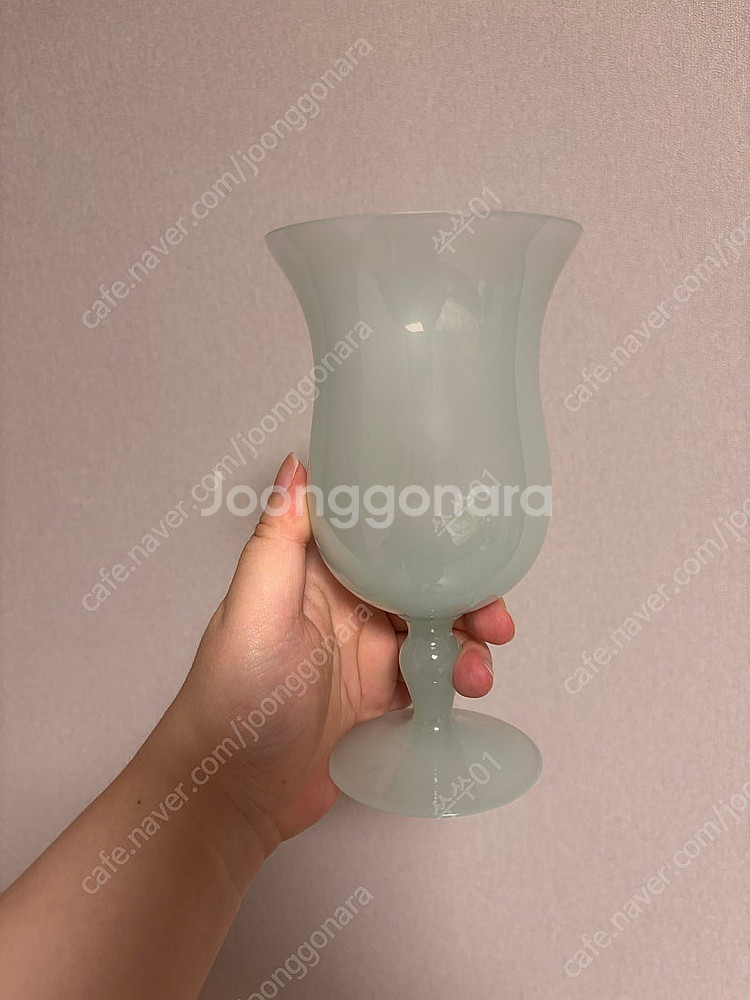 민트색 빈티지 오팔린 화병--0