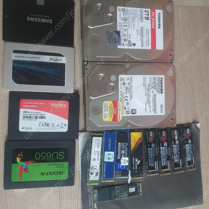 삼성, 하이닉스, 웬디, 플렉스터등 nvme ssd, sata ssd 여러개, 하드디스크 2테라, 3테라