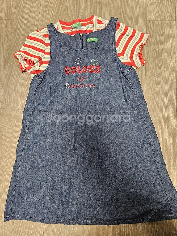 베네통키즈 셋트 청원피스,티 일괄(130)--0