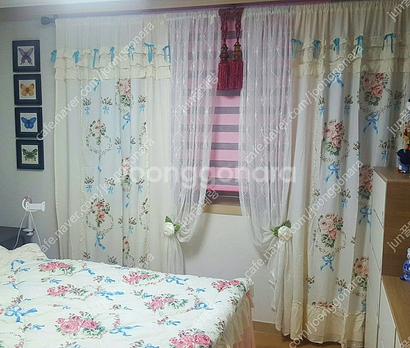 아망떼 커텐 광목 캉캉 꽃무늬 프릴 커튼 루이지 커튼--1