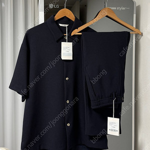 [서울/분당직거래] 타임옴므 / 24FW 다크네이비 셋업 반팔셔츠+팬츠 SET / 105사이즈,82사이즈 판매합니다(택달린 새제품)