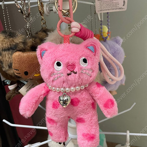 [새상품] 일본 빈티지 하트 핑크 고양이 키링