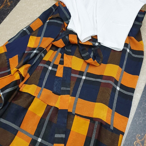 명품핏 우아한 에르오렌지믹스 빅체크 FRNCH PARIS 정장핏 캐쥬얼핏 사계절 활용도 만점 촤르륵 드레시한 라인 언발 매듭 랩스커트 판매해요(새것/L사이즈/통55~77/허리최대4