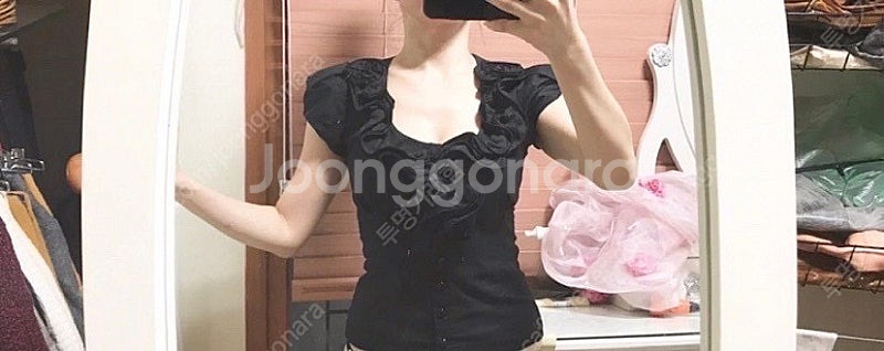 s사이즈ㅡ 장미프릴 장식 스판 블라우스/새거수준--0