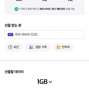 Skt 데이터 2기가 팔아요(2500원)
