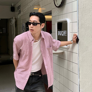 미우 체크 반팔 셔츠