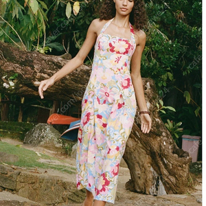 자라 린넨 패턴 미디 롱 원피스 zara 휴양지