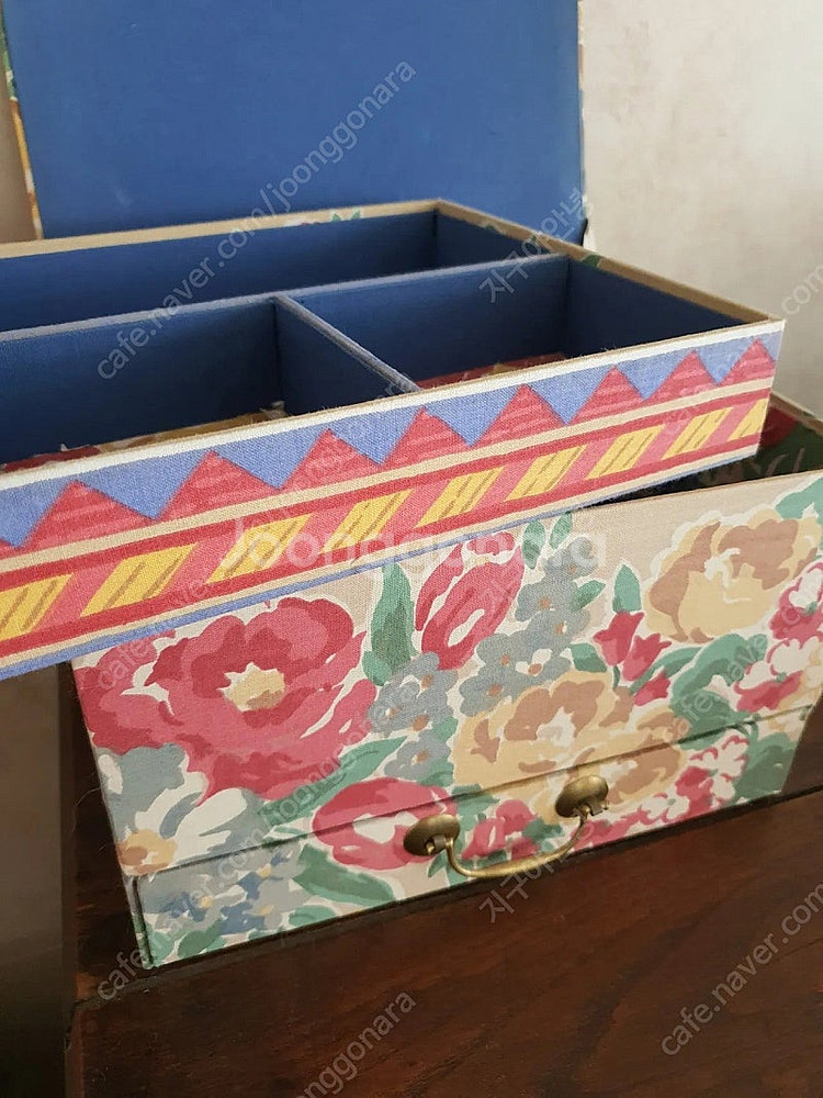 프랑스 빈티지 패브릭 플라워 보석함 박스 인테리어소품--2