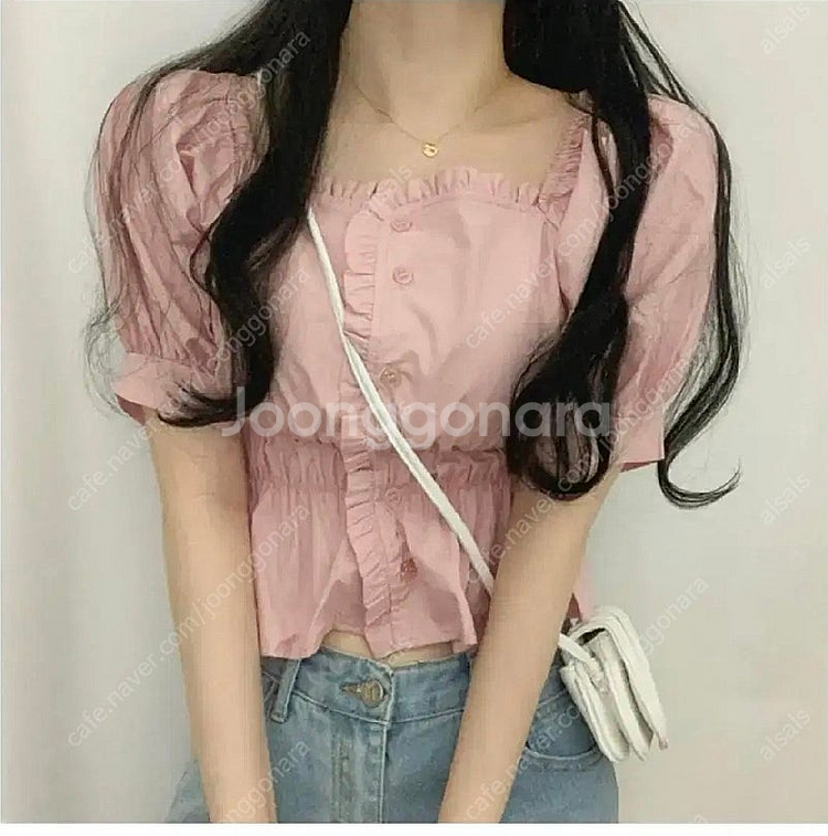 퍼프 블라우스(핑크.블랙)--0