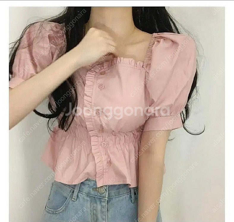 퍼프 블라우스(핑크.블랙)--1