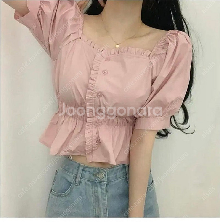 퍼프 블라우스(핑크.블랙)--2