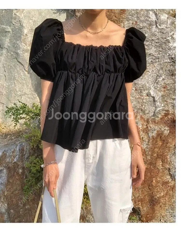 퍼프 블라우스(핑크.블랙)--4