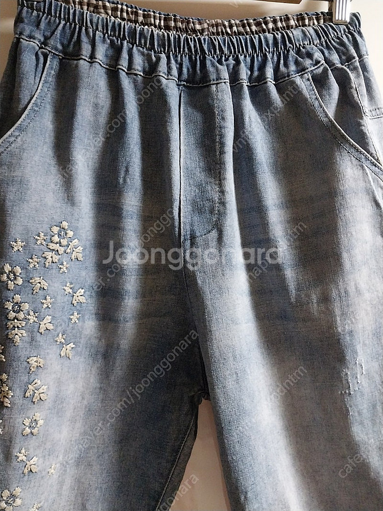 꽃자수 배기 청팬츠--3