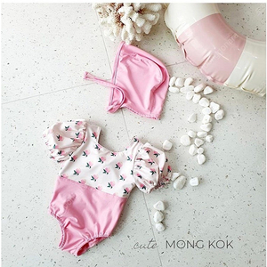 복숭아 아동 수영복 + 모자 세트 7호
