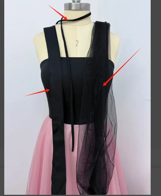 xpay 커스텀 유색 웨딩 드레스 (탑-검은색 / 치마-분홍색) 가격다운 이미지