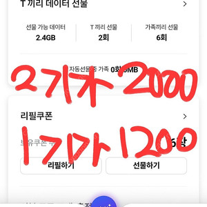 SKT 데이터 1기가 1200원 판매 2기가 2000원