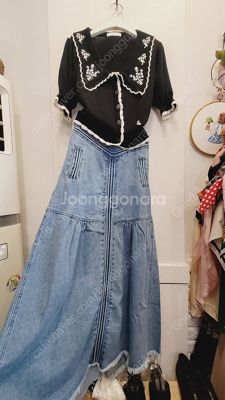 비이커 자수 카라 퍼프가디건. 편집샾 수입 핀턱 롱 데...--1