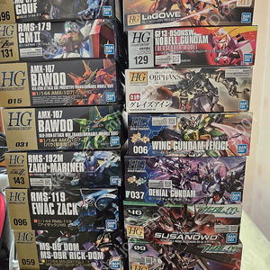 HG 곡그, 건캐논, 턴에이, 자쿠 3, 짐 2, 네모 유니콘, 돔 / 릭돔, 자쿠 마리너, 조고크, 쥬앗그, 구프 커스텀, 캠퍼, G 아머, 제타플러스, 에코즈, 예거, 예거 신