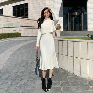 (미나그램) 폴라넥 망또니트 ,골지니트 원피스 세트 새상품