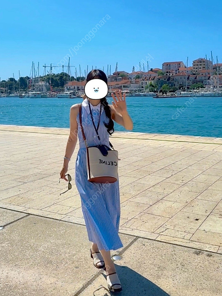 셀린느 자카드 로고 버킷백 팝니다--8