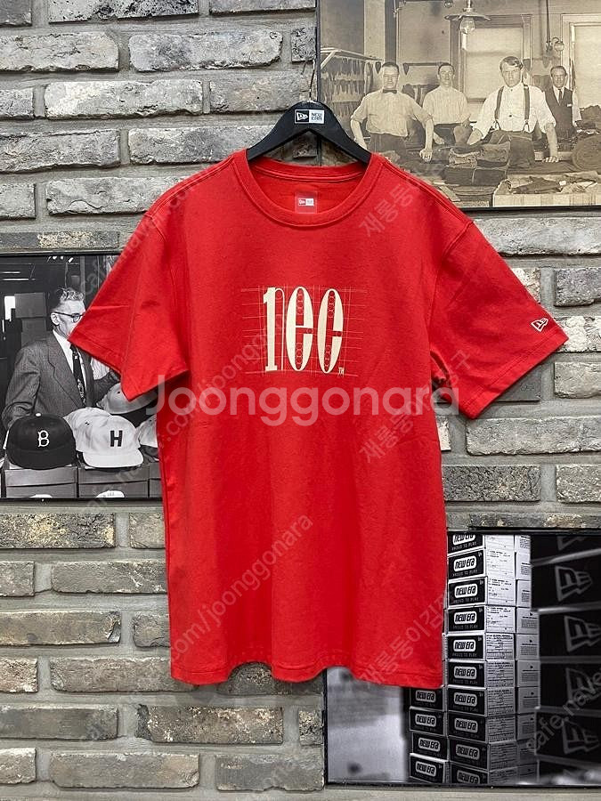 뉴에라 100주년 기념 반팔 티셔츠 레드 M사이즈 새제...--0