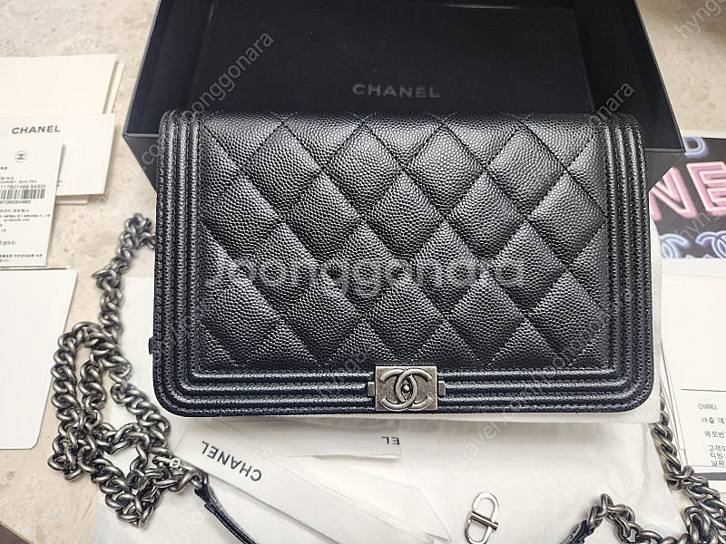 새상품) 샤넬보이 캐비어 빈티지은장WOC 풀셋--1