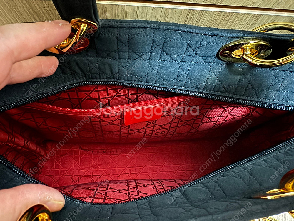 디올 레이디백 패브릭 까마쥬 라지 블랙 토트백--5