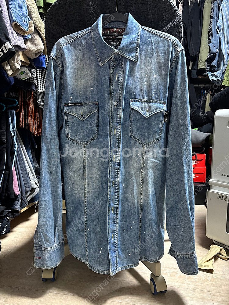 [L] 필립플레인 페인팅 레저다수 데님 셔츠--1