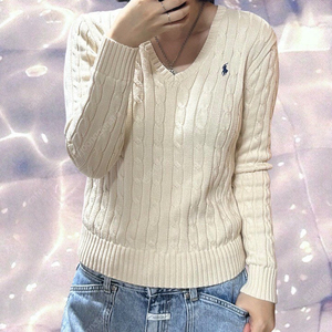 폴로 랄프로렌 신형 브이넥 꽈배기 니트 크림 아이보리 M