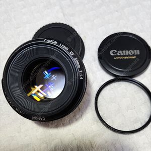 캐논렌즈 EF 50/1:1.4(A급, ULTRASONIC), 58mm uv 필터, 앞뒤 캡 2개.