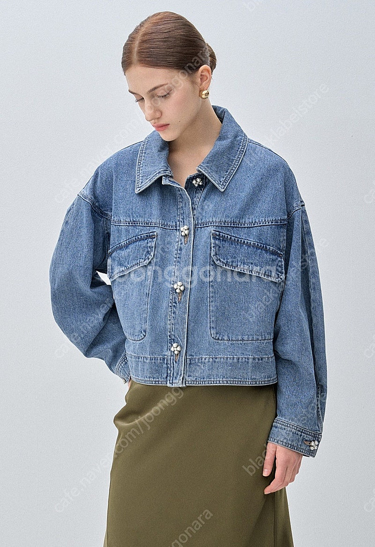 마인 오버사이즈 펄 버튼 데님 자켓--1