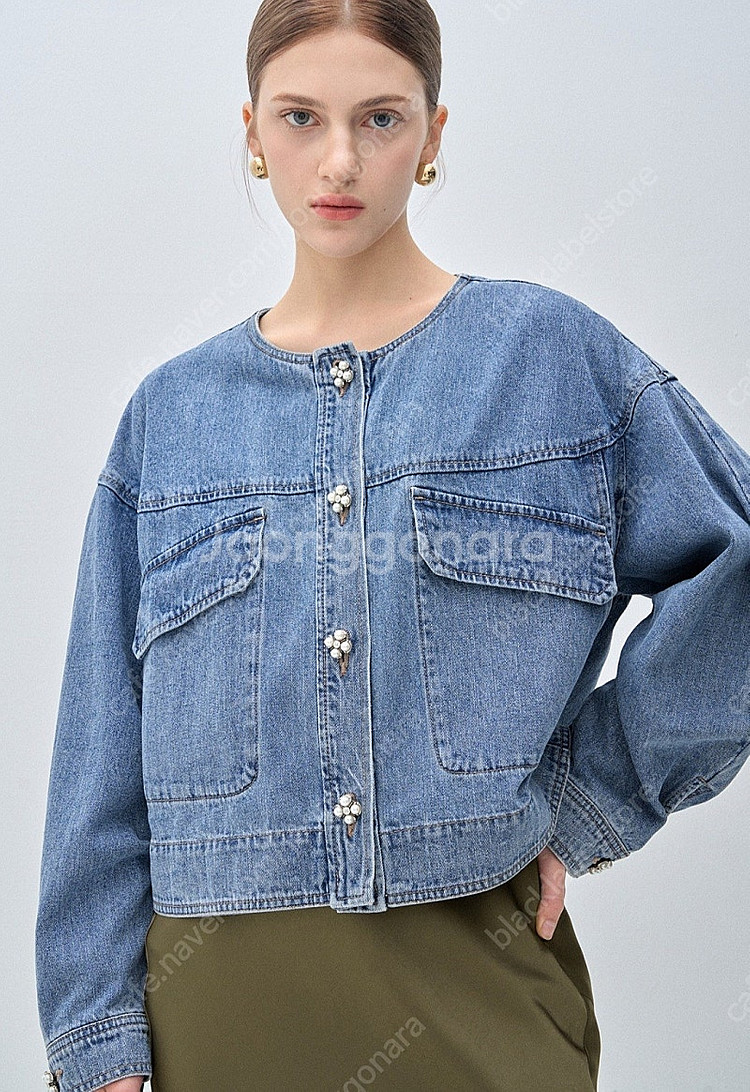 마인 오버사이즈 펄 버튼 데님 자켓--3