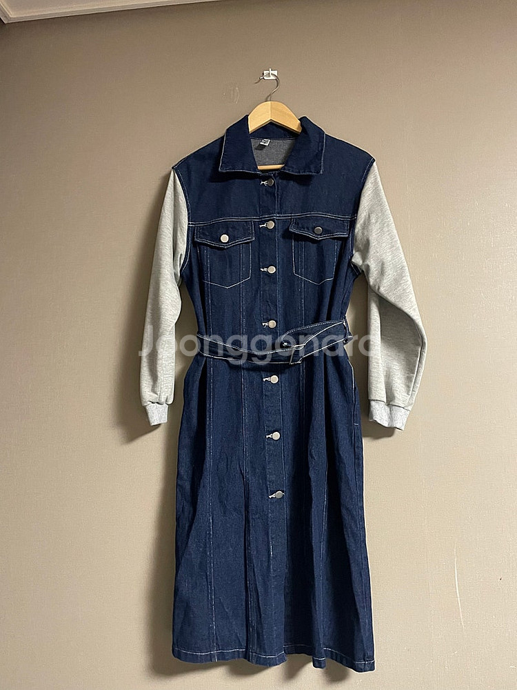투톤배색 벨티드 청데님 원피스 44-66--0