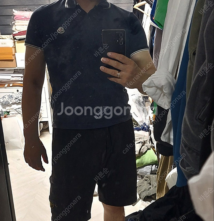 몽클레어 네이비 반팔 카라티 S 머슬핏 착샷--2