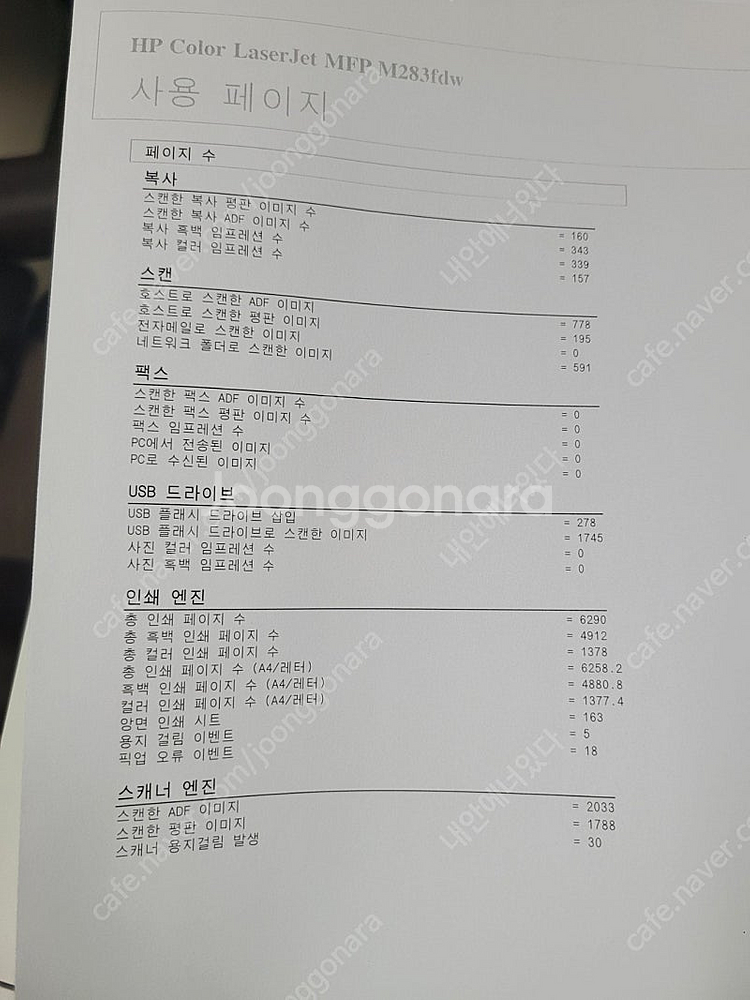 사용량 작은 hp m283fw 레이저 복합프린터--3
