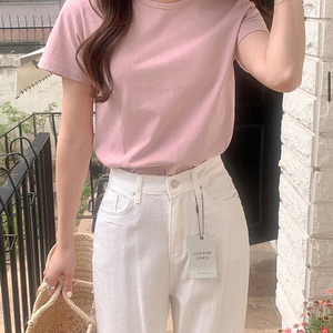 [새상품] 렌느 클린 데일리 코튼 반팔 티셔츠 핑크 판매합니다. 무료배송