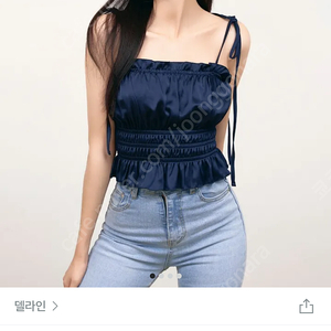 새상품)델라인 자체제작 리본새틴탑 네이비 새틴나시