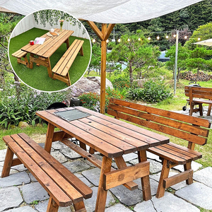 [판매] 100% 통원목 야외테이블 파라솔 4인용 6인용 테이블 의자 세트 국내제작 대량 납품 전시매장
