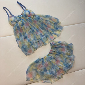 *미착용* 라란제리 망사 샤 레이스 수채화 슬립 투피스 세트 셋업