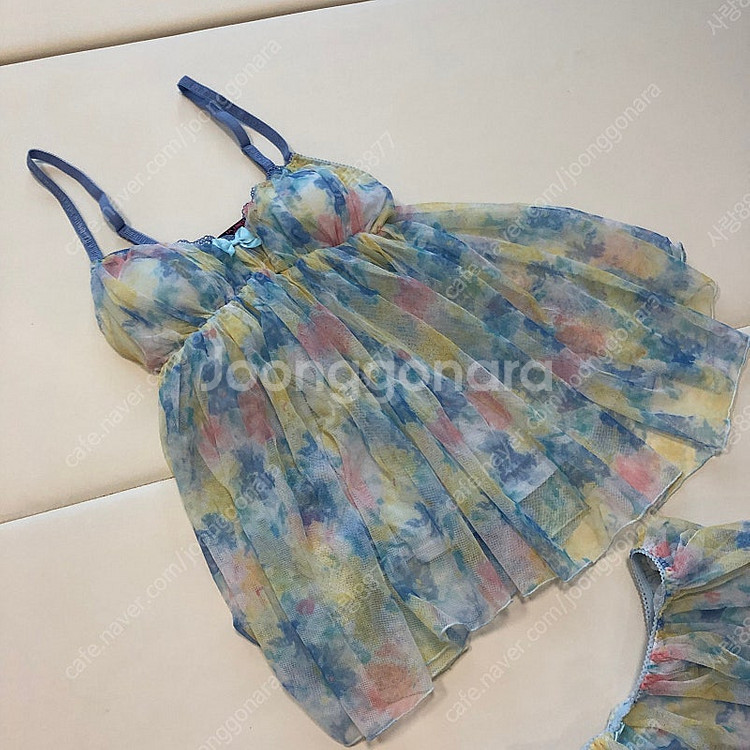 *미착용* 라란제리 망사 샤 레이스 수채화 슬립 투피스 세트 셋업--1