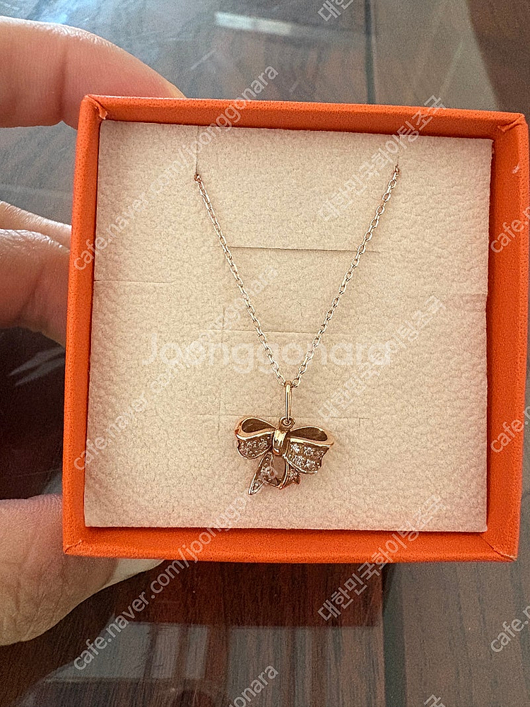 18k 큐빅 리본 금 목걸이 여자친구 기념일 선물--0