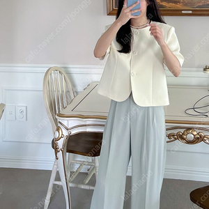 (새상품) 이너프 린넨 트위드 반팔자켓 아이보리