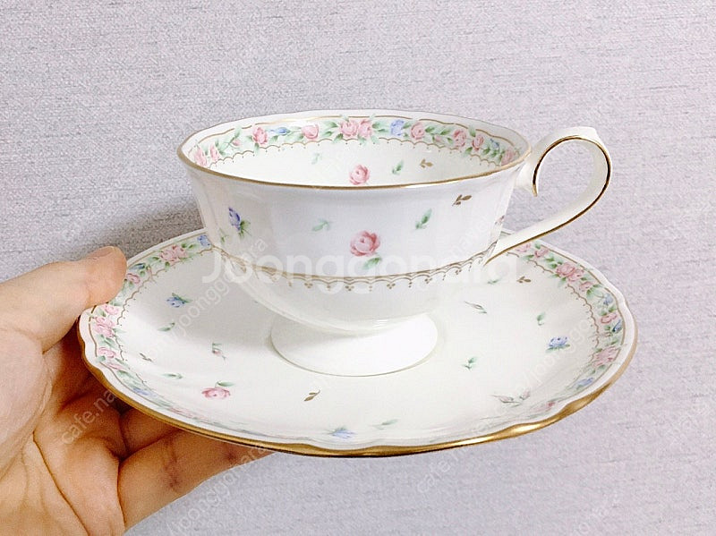 [1조 가격]빈티지 나루미(NARUMI) 플라워 패턴 찻잔 겸 커피잔--0